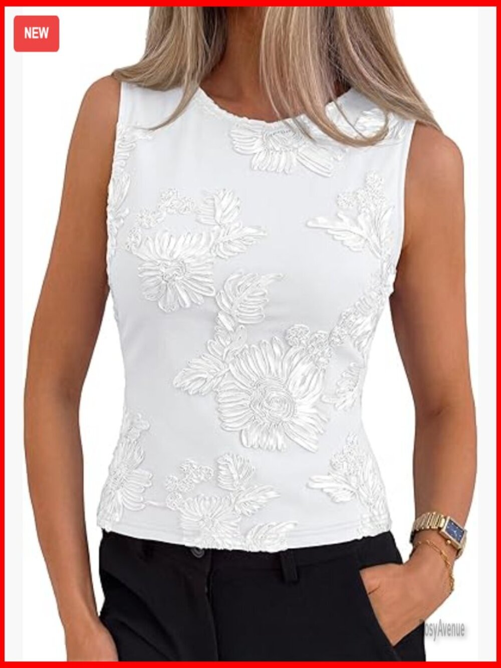 Sleeveless Floral Mesh Tank Top for Women - Trendy Business Casual Going Out Top